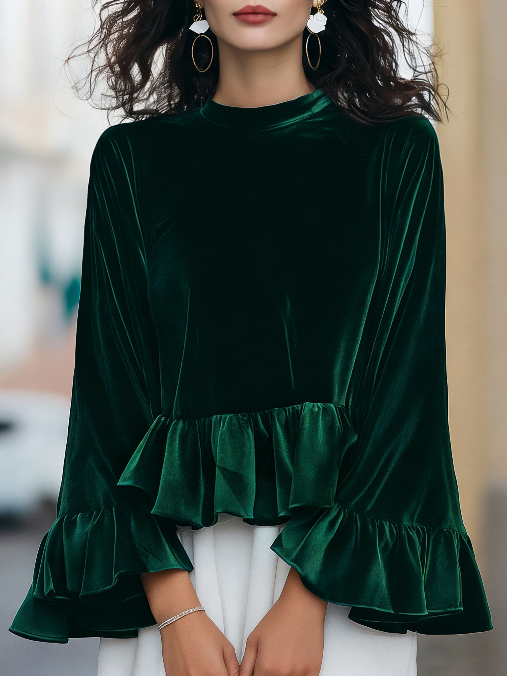 Square Neck Satin Frill-Edge Top