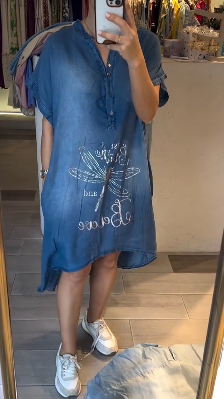 Delphina - Casual Denim Dress with V-Neck and Buttons, Perfect for Everyday Style
