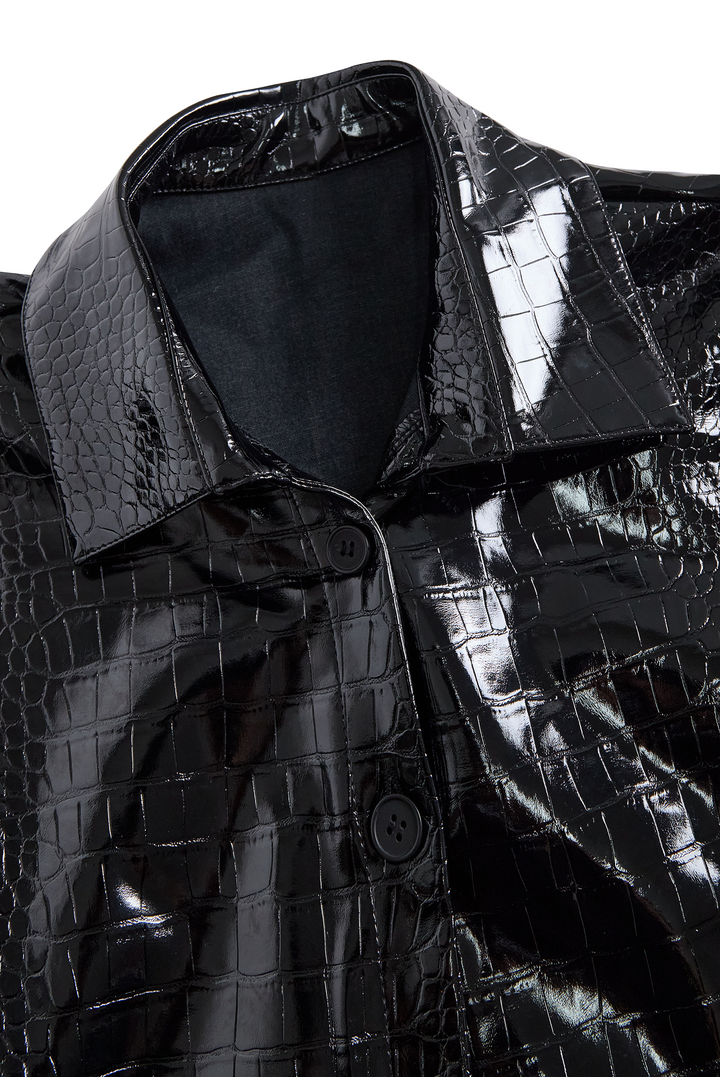 Shiny Black Alligator Patterned Blouse