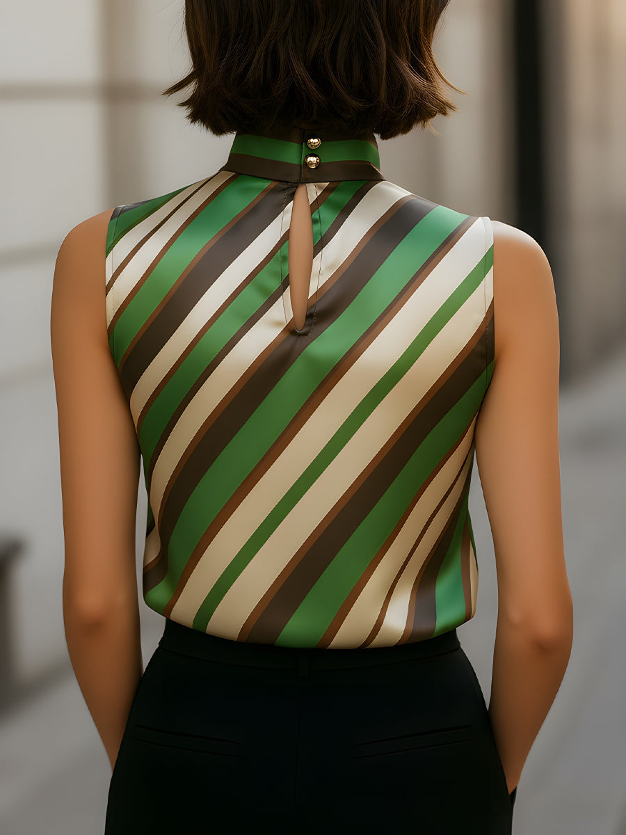 Polka Dot Silk High-Neck Sleeveless Top