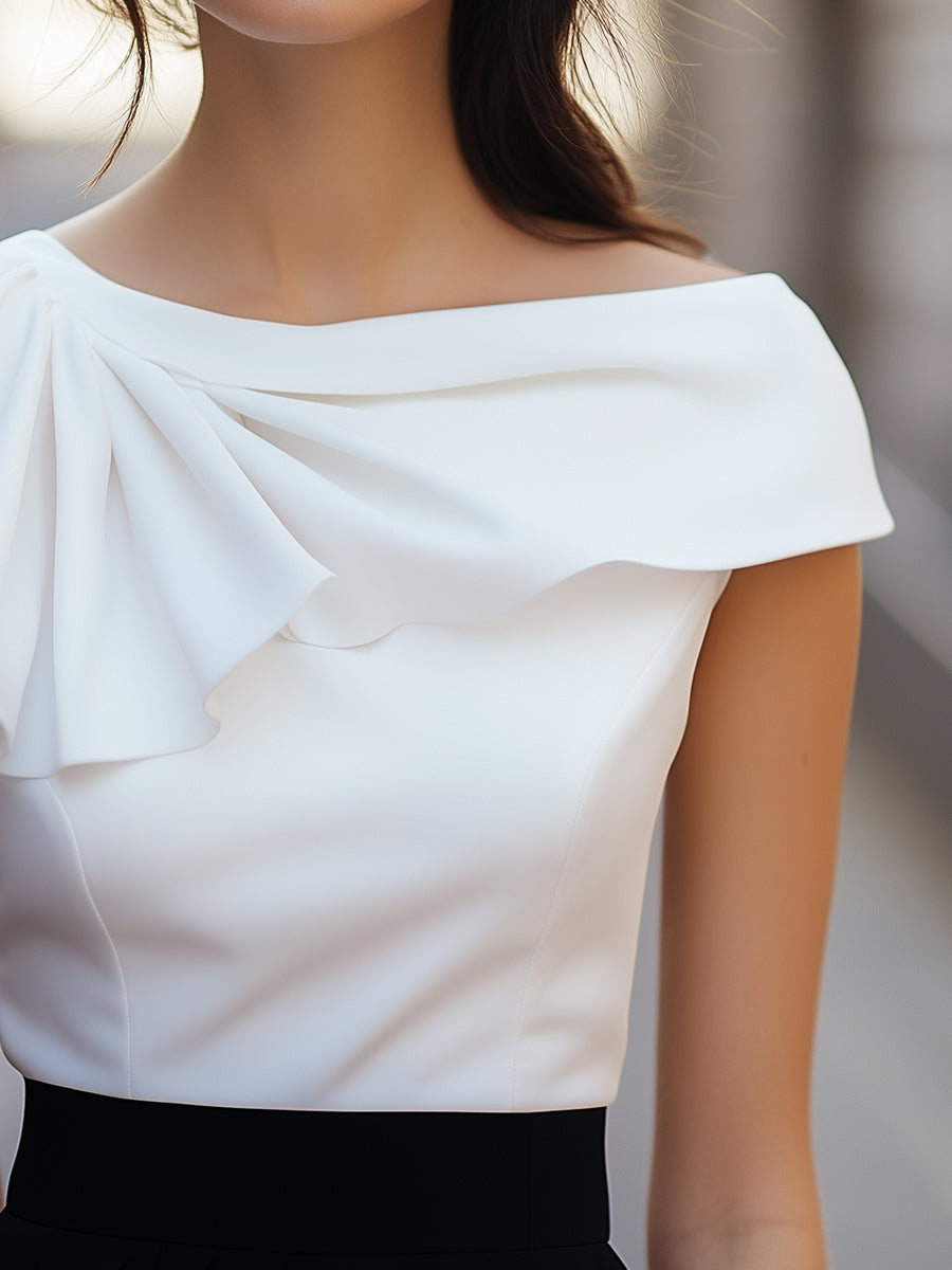 Elegant Asymmetric Tiered Top with Square Neck