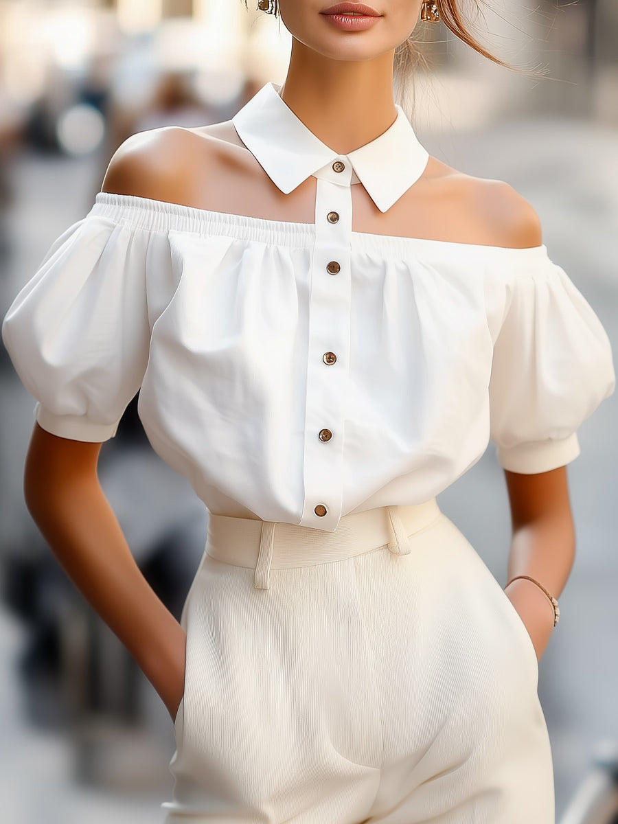 Elegant V-Neck Wrap Top with Bold Ruffle Sleeves