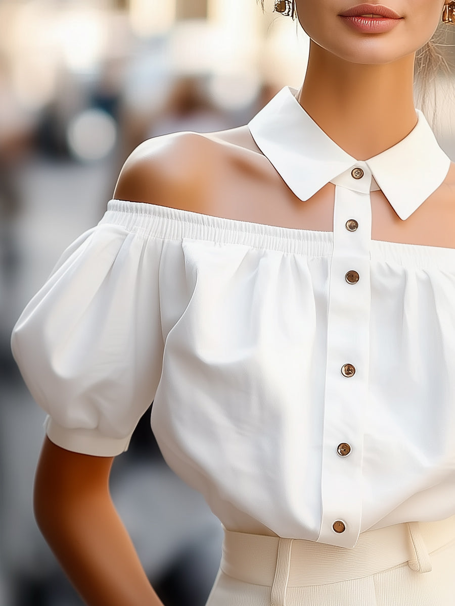 Elegant V-Neck Wrap Top with Bold Ruffle Sleeves