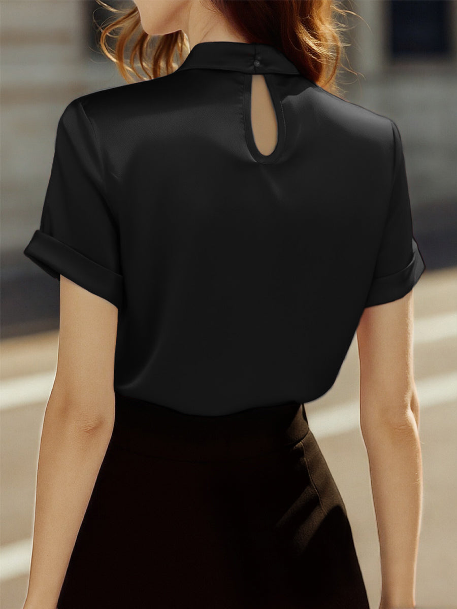 Elegant Black Silk Top with Contemporary Cutout Detail