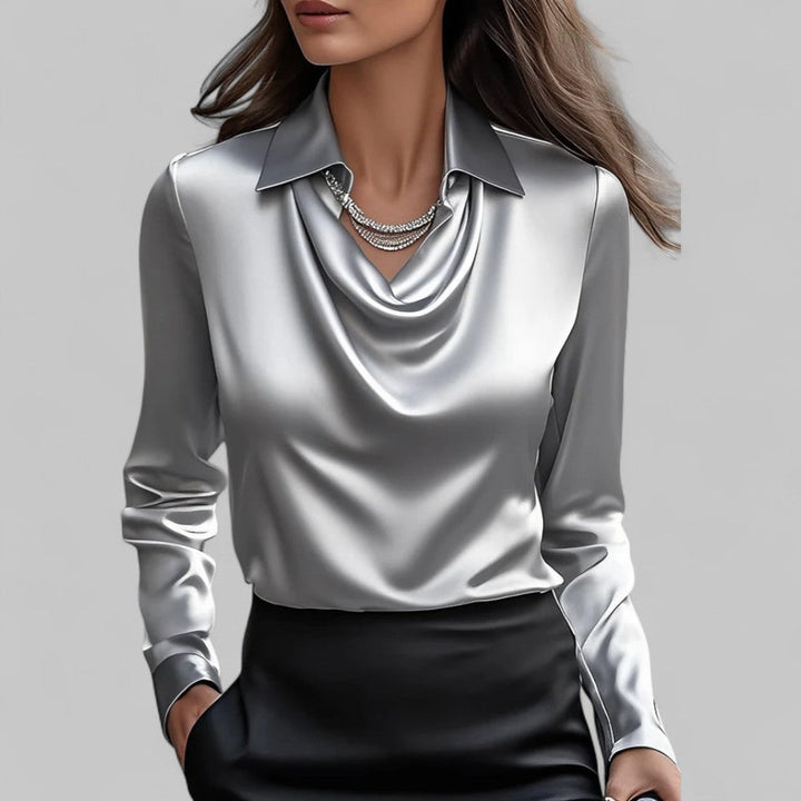 Emerald | Women’s Flowing Neck Long Sleeve Silk Tops