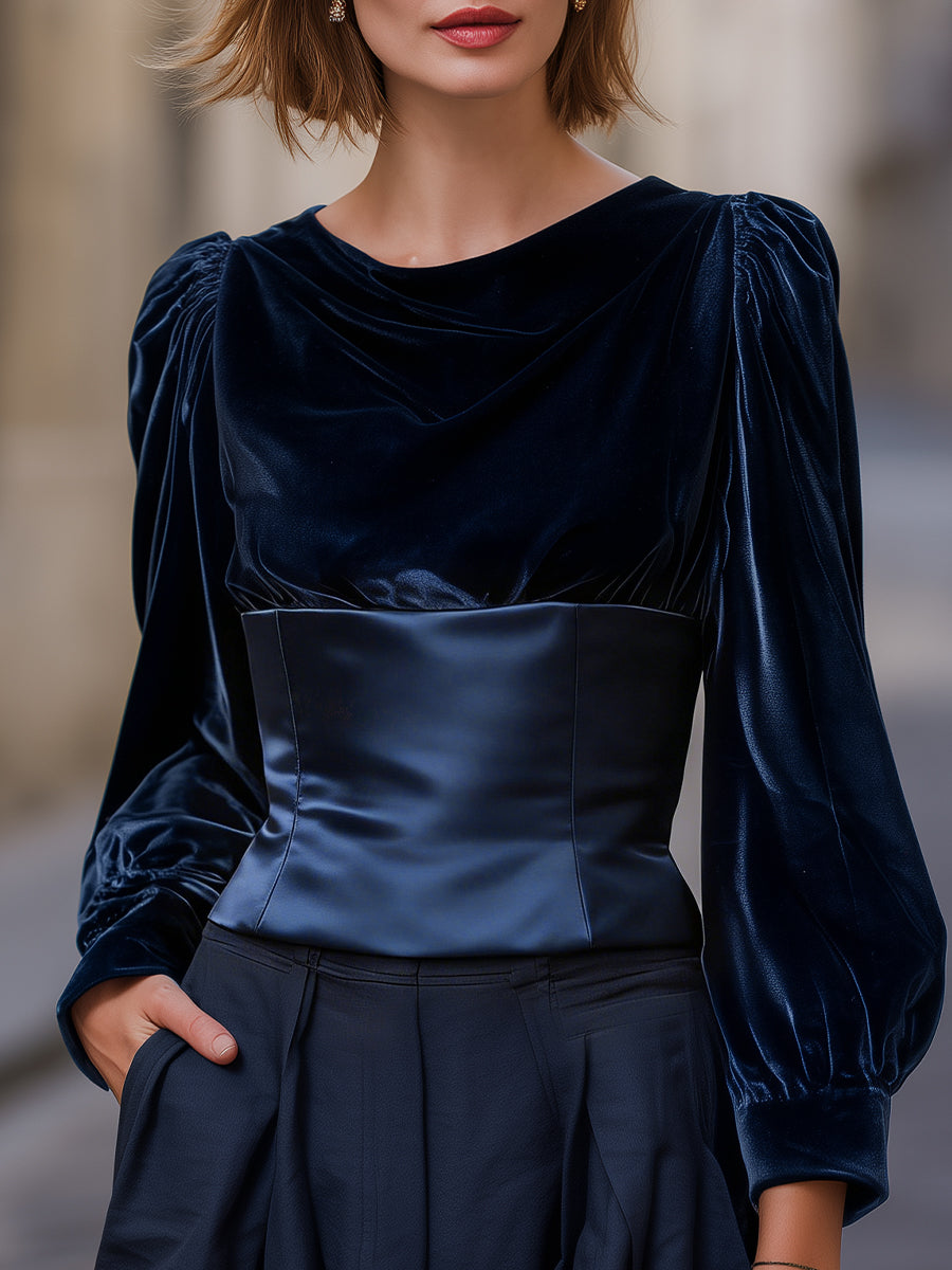 Silk Gathered Short-Sleeve Blouse With Defined Hem