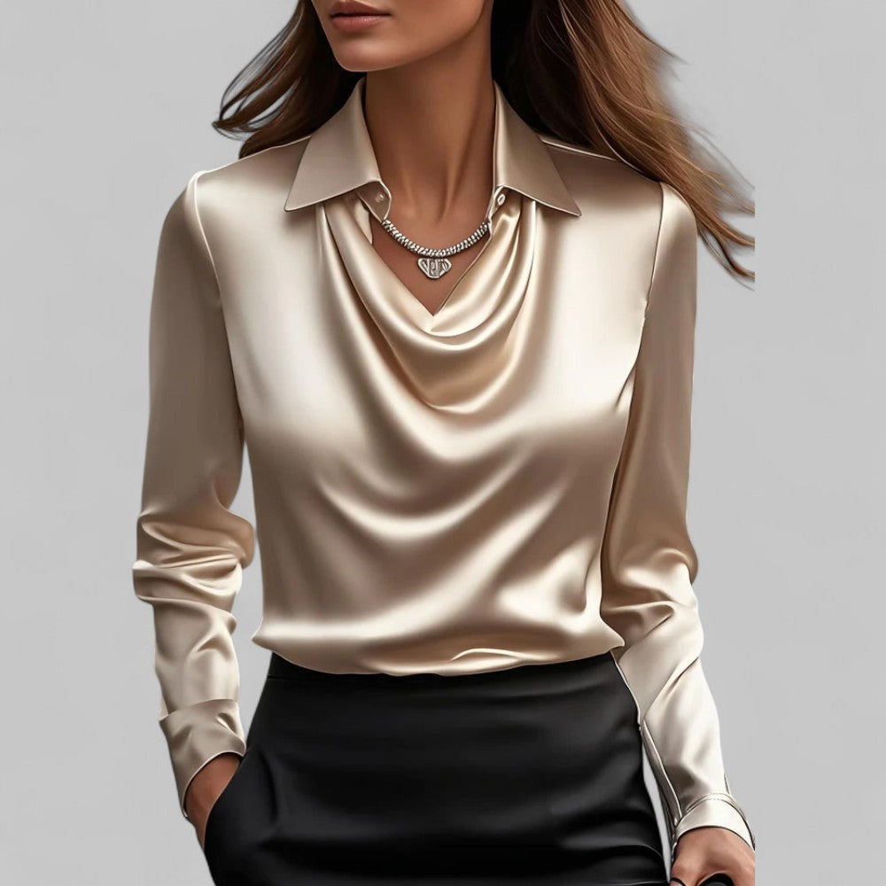 Emerald | Women’s Flowing Neck Long Sleeve Silk Tops