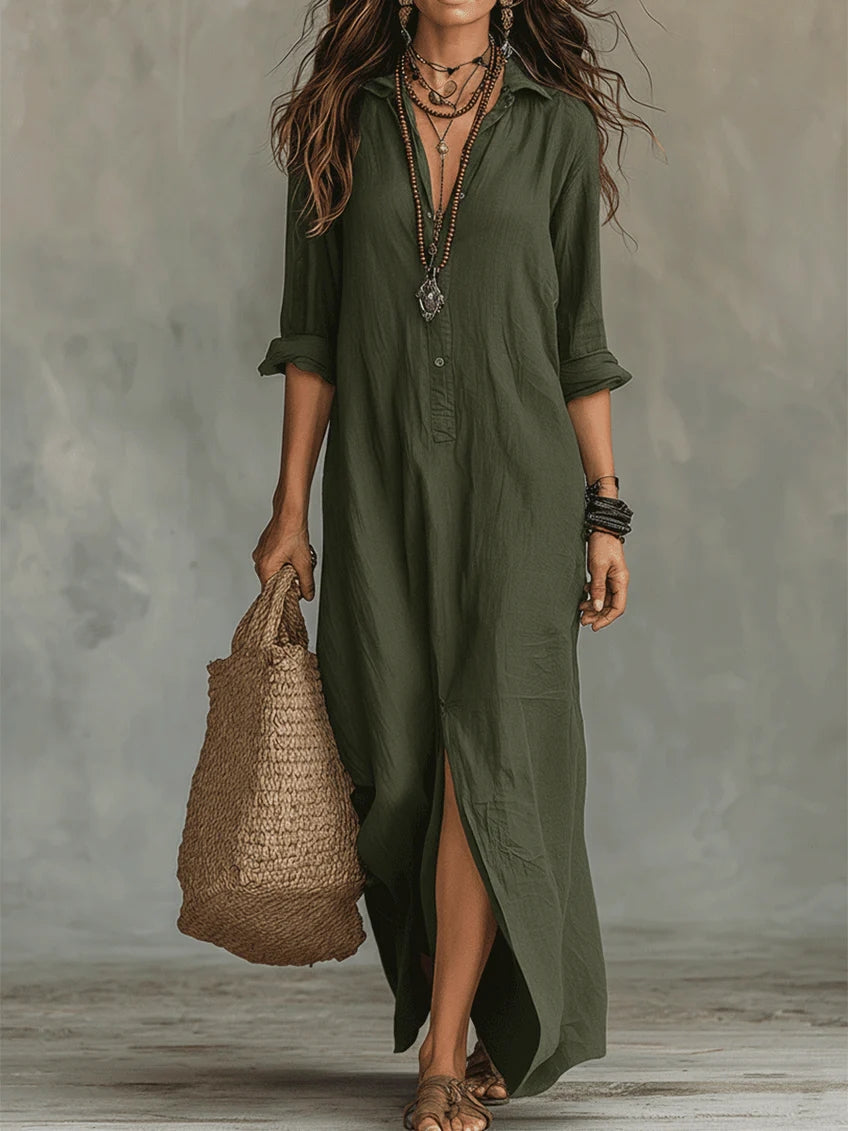 Soline™ | Flowing Navy Blue Maxi Dress with Pockets