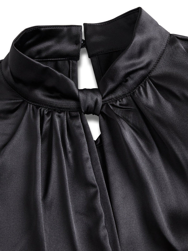 Elegant Black Silk Top with Contemporary Cutout Detail