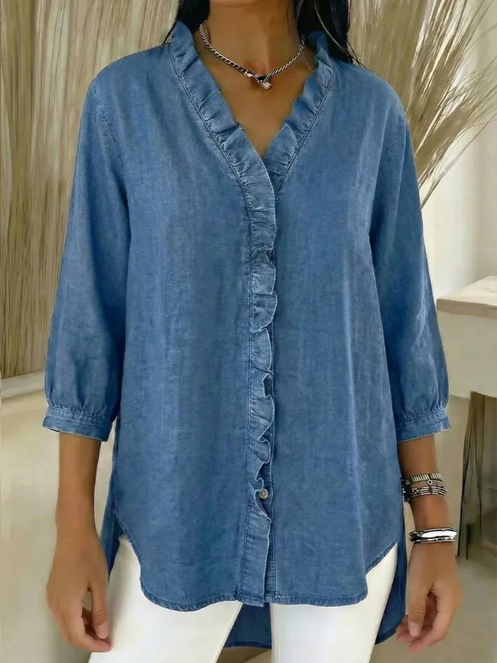Clara | Frilled Chambray Top