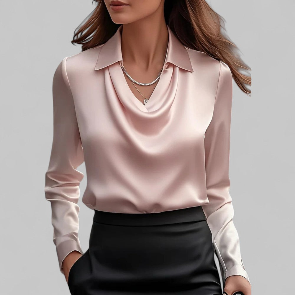 Emerald | Women’s Flowing Neck Long Sleeve Silk Tops