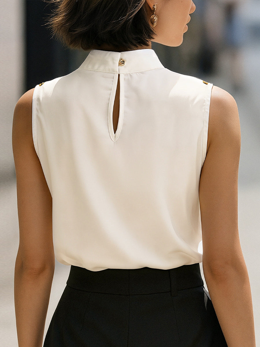 Chic Blush V-Neck Cap Sleeve Silk Top