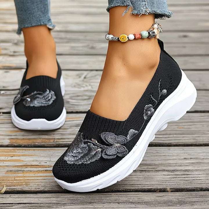 Isabella - Floral Appliqué Slip-Ons