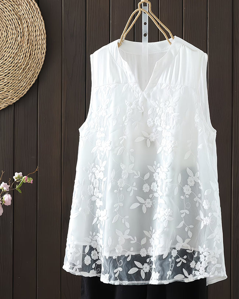 Shilika - Sleeveless Top with Floral Pattern