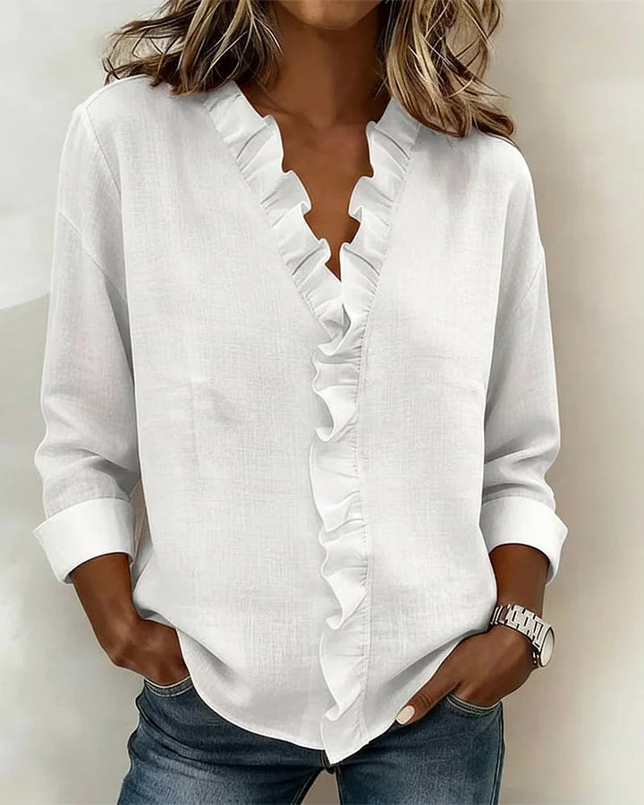 Chic | Top with Pleats, Scoop Neck and Short Sleeves