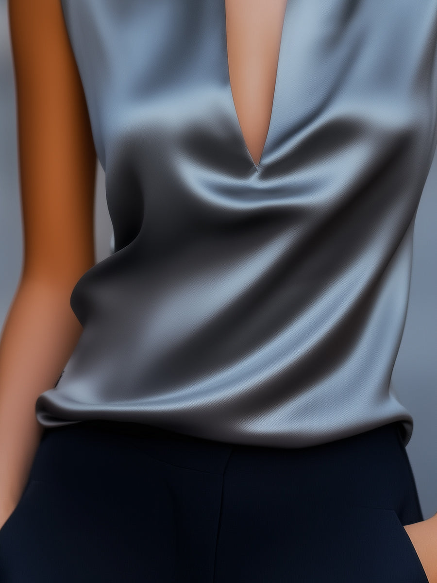 Chic Black Silk V-Neck Blouse