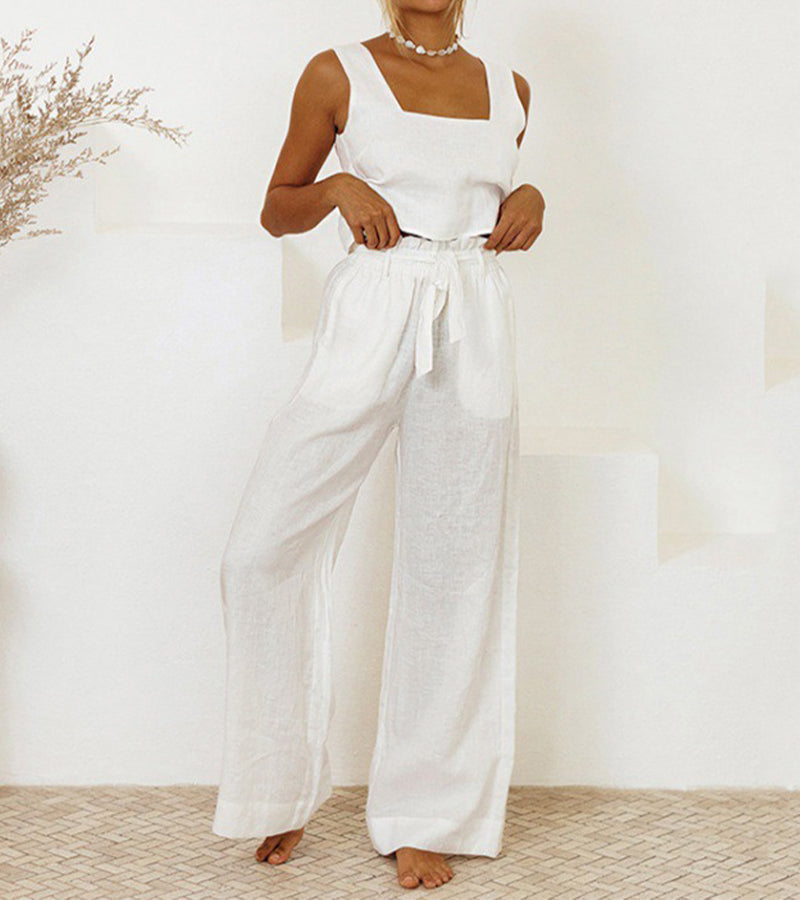 Emma - Sleek Crop Top and Flowing Palazzo Pants Ensemble