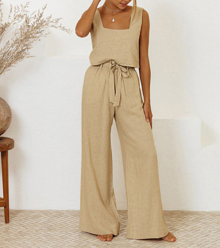 Emma - Sleek Crop Top and Flowing Palazzo Pants Ensemble