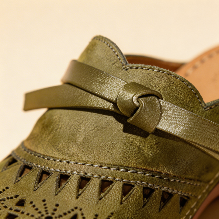 Isabella - Cutout Bow Detail Flat Mules