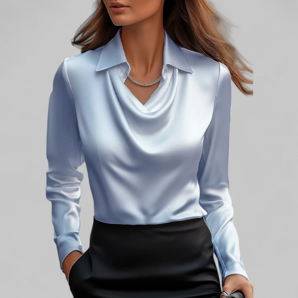 Emerald | Women’s Flowing Neck Long Sleeve Silk Tops