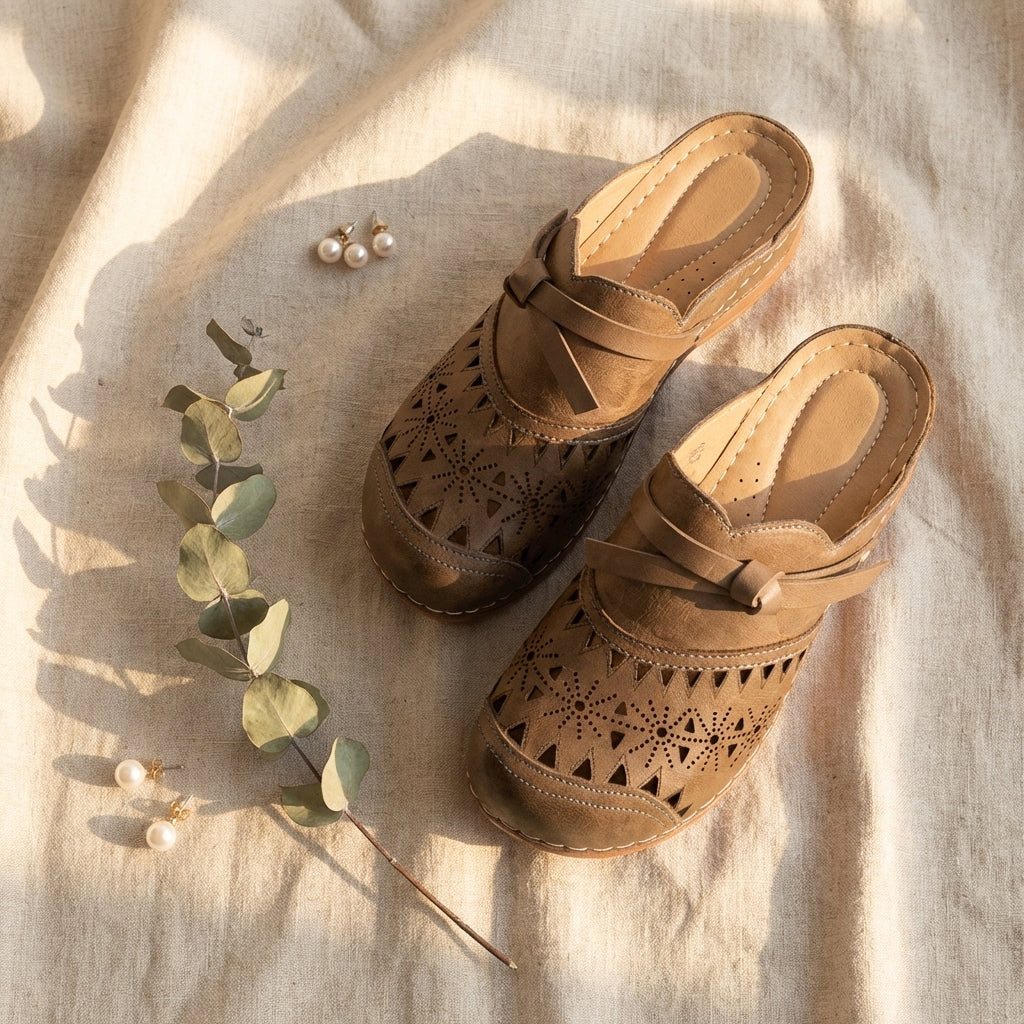Isabella - Cutout Bow Detail Flat Mules