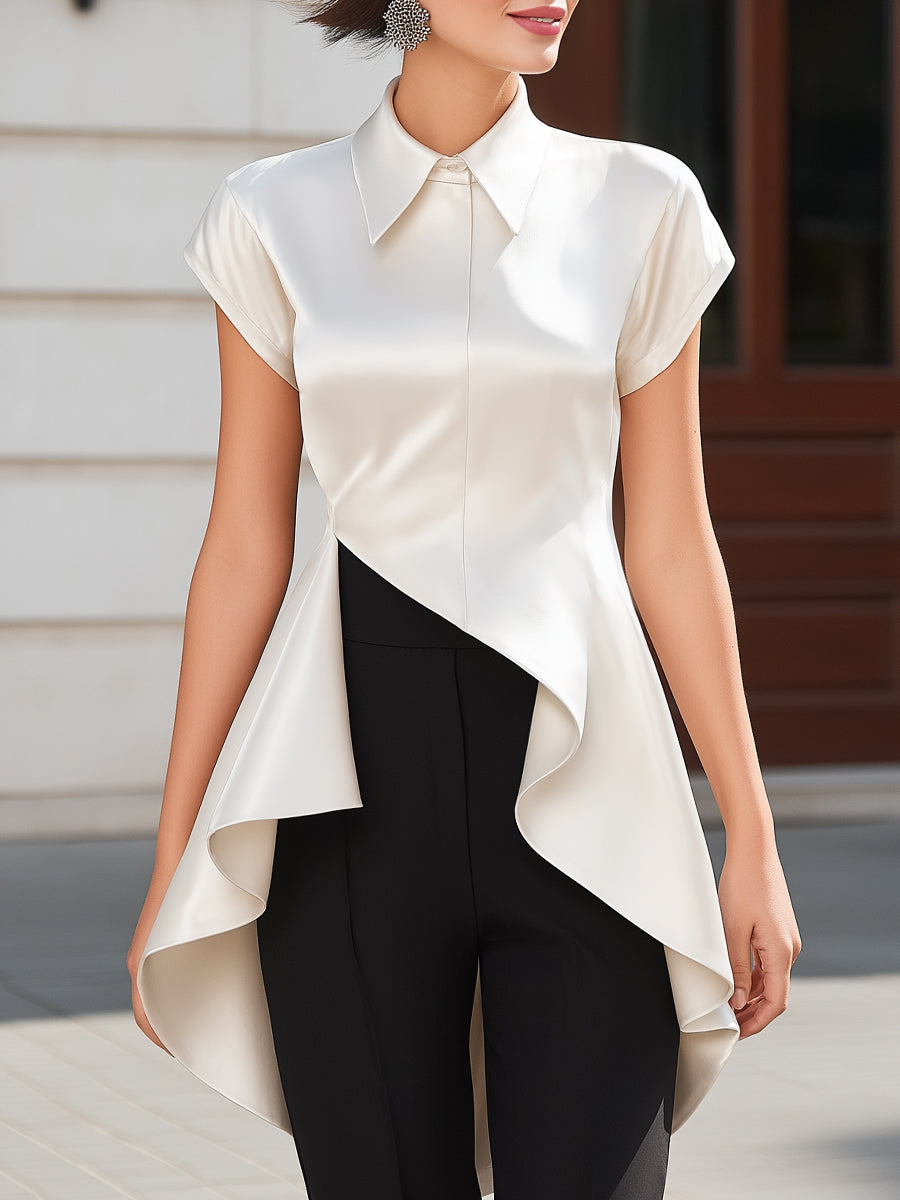 Uneven Hem Tailored Shirt Featuring Curved Draped Detail