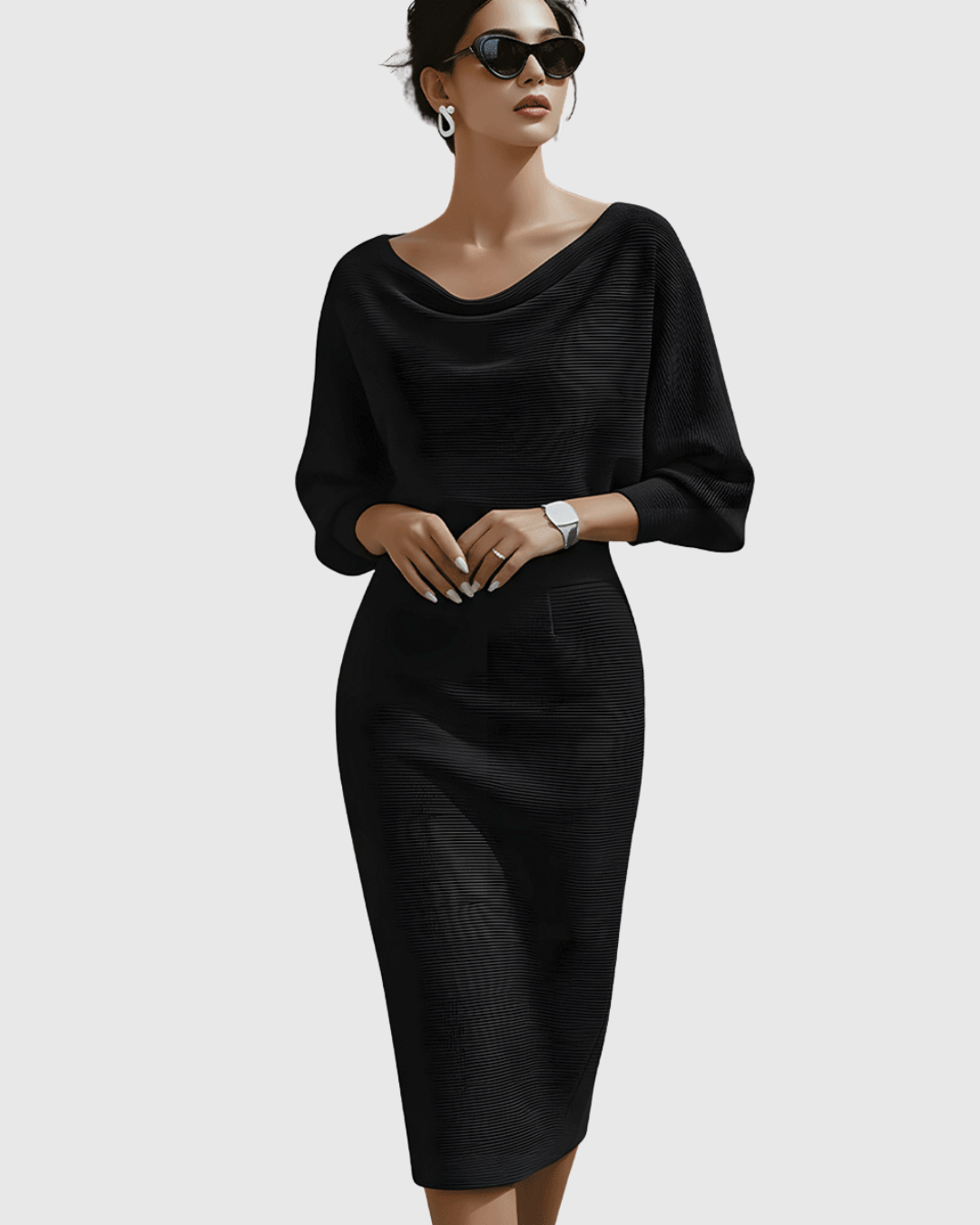 Ismeria | Ivory Flowing Batwing Midi Dress