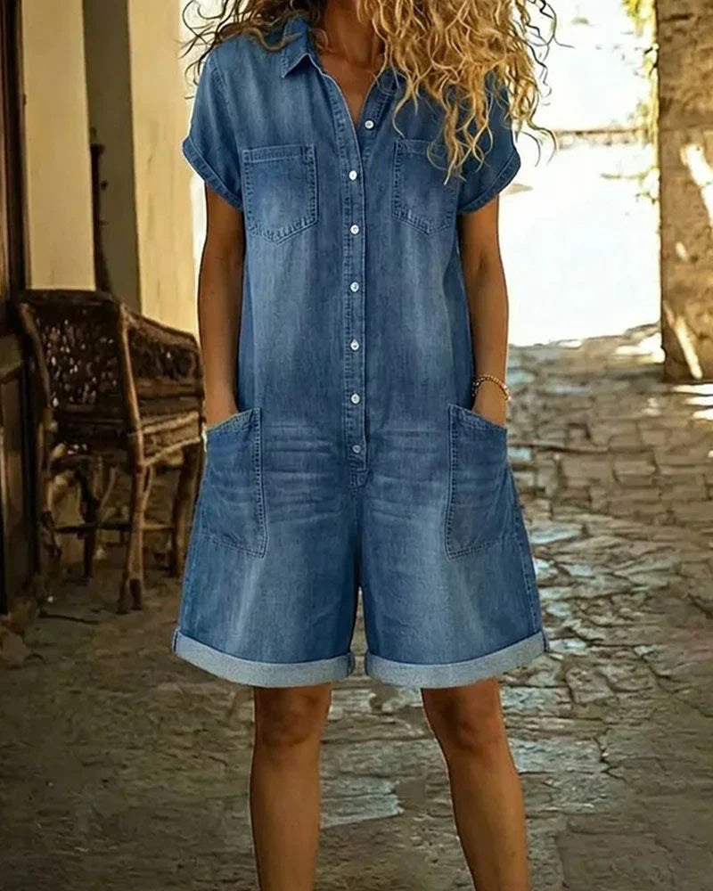 Paola | Denim Jumpsuit with Front Buttons