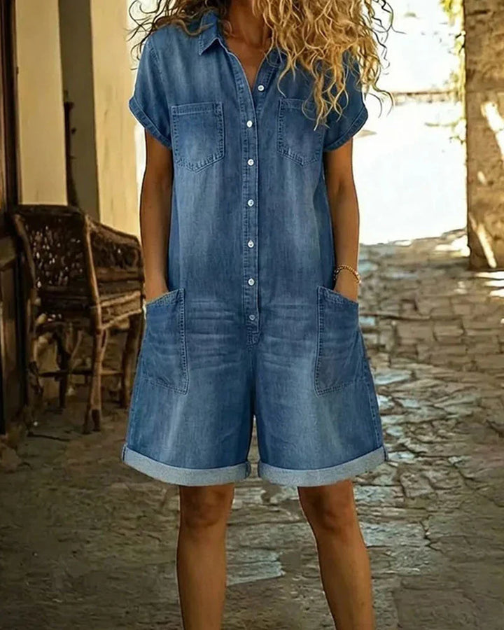 Paola | Denim Jumpsuit with Front Buttons