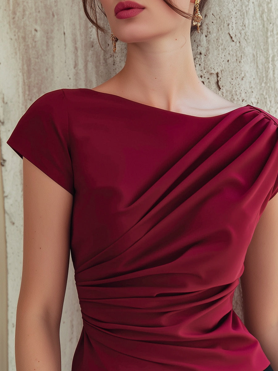 Uneven Gathered Silk-Look Blouse