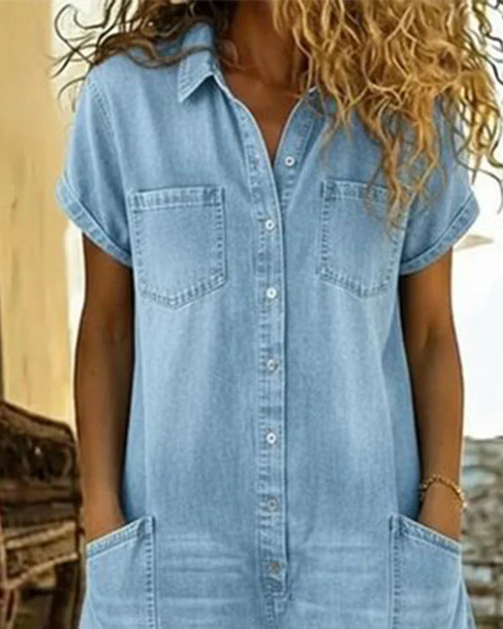 Paola | Denim Jumpsuit with Front Buttons