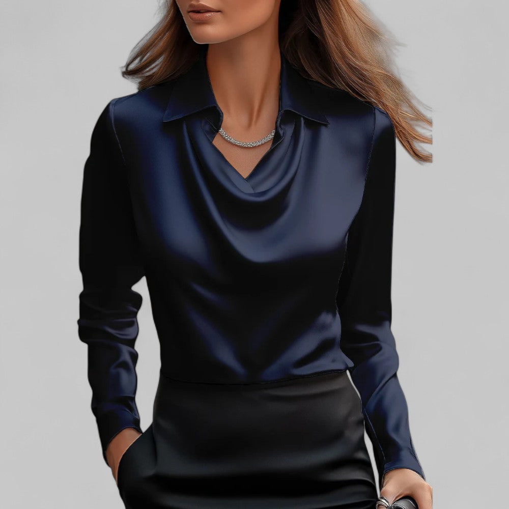 Emerald | Women’s Flowing Neck Long Sleeve Silk Tops