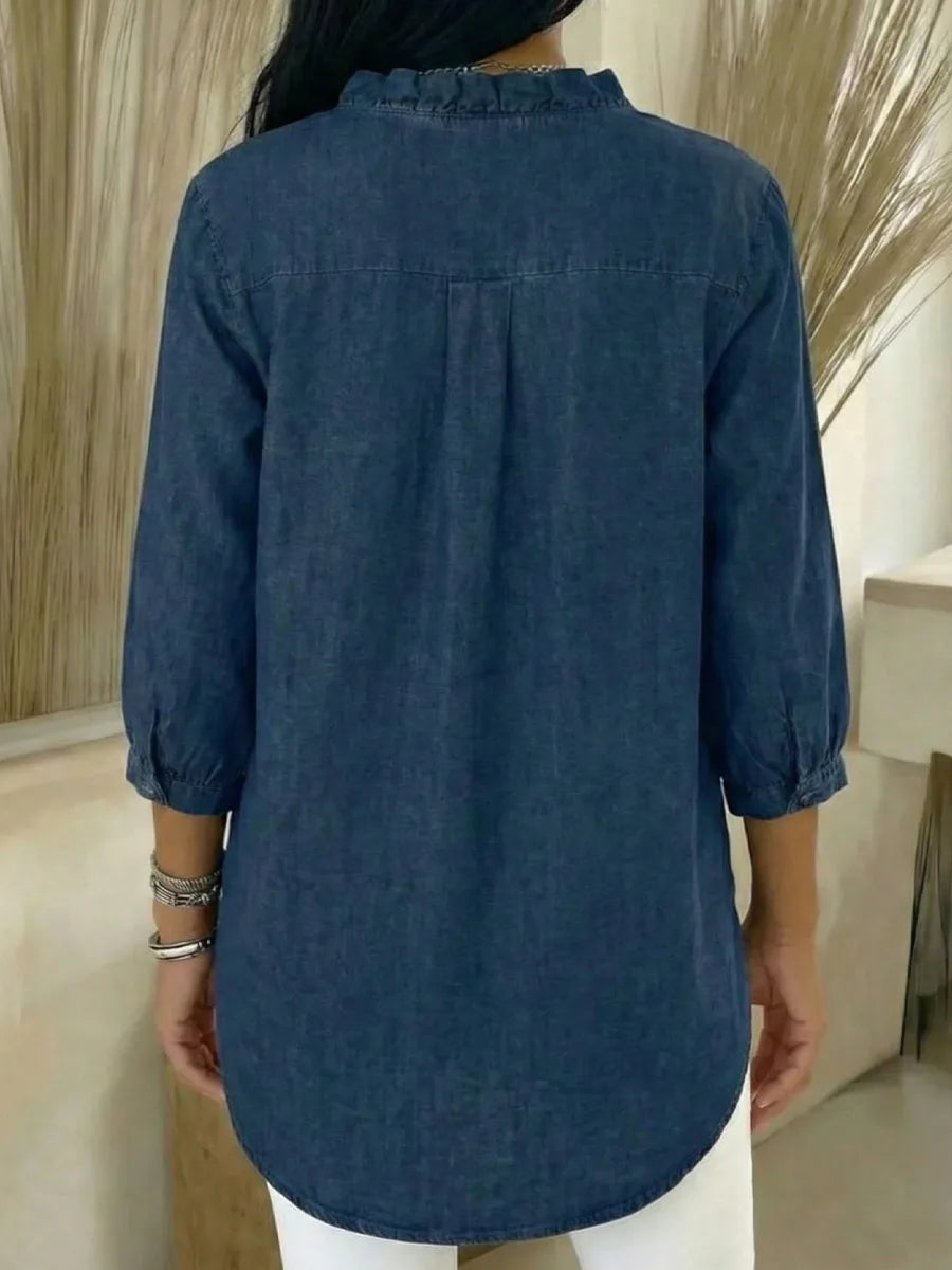 Clara | Frilled Chambray Top