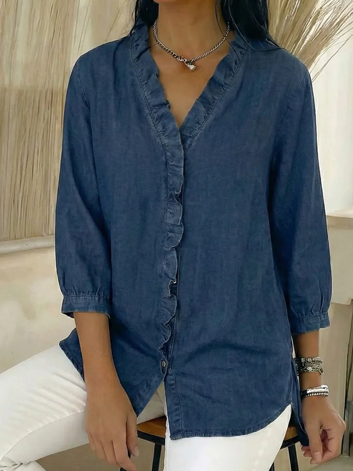 Clara | Frilled Chambray Top