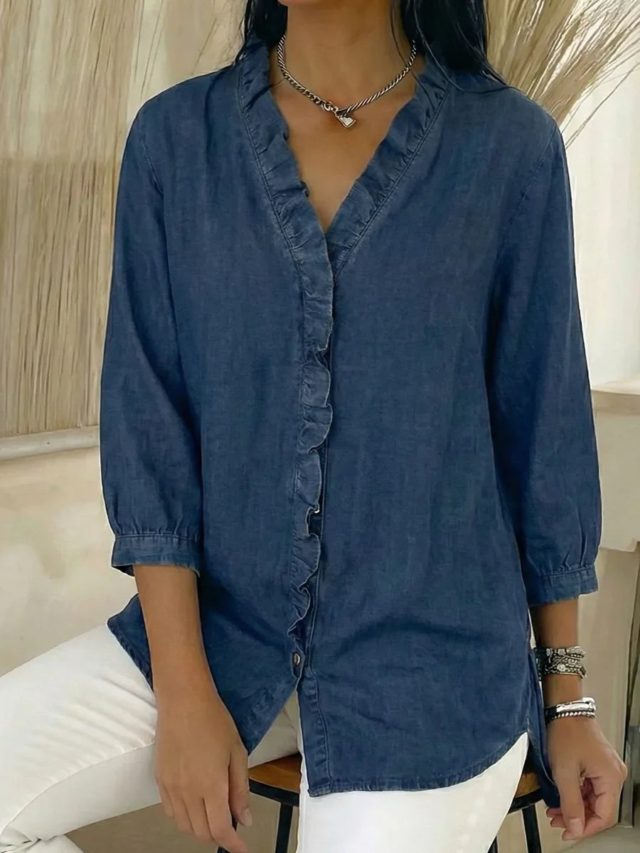 Clara | Frilled Chambray Top