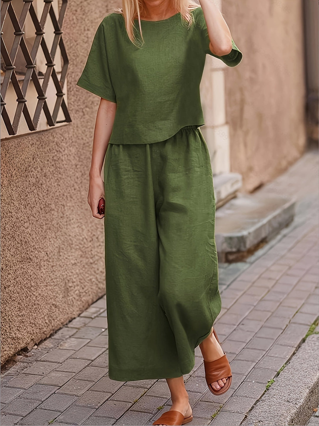 Camille | Cotton-Blend Flared Two-Piece Ensemble