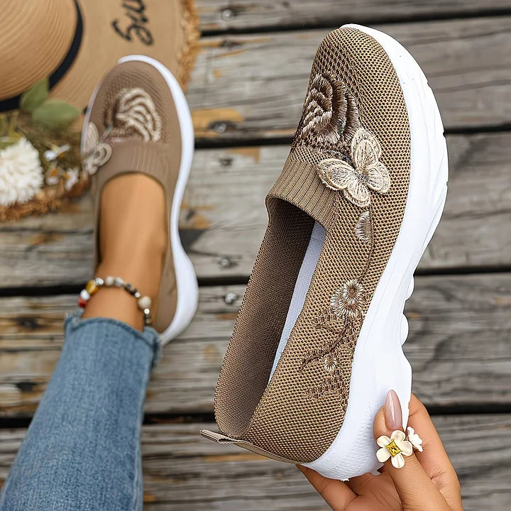 Isabella - Floral Appliqué Slip-Ons