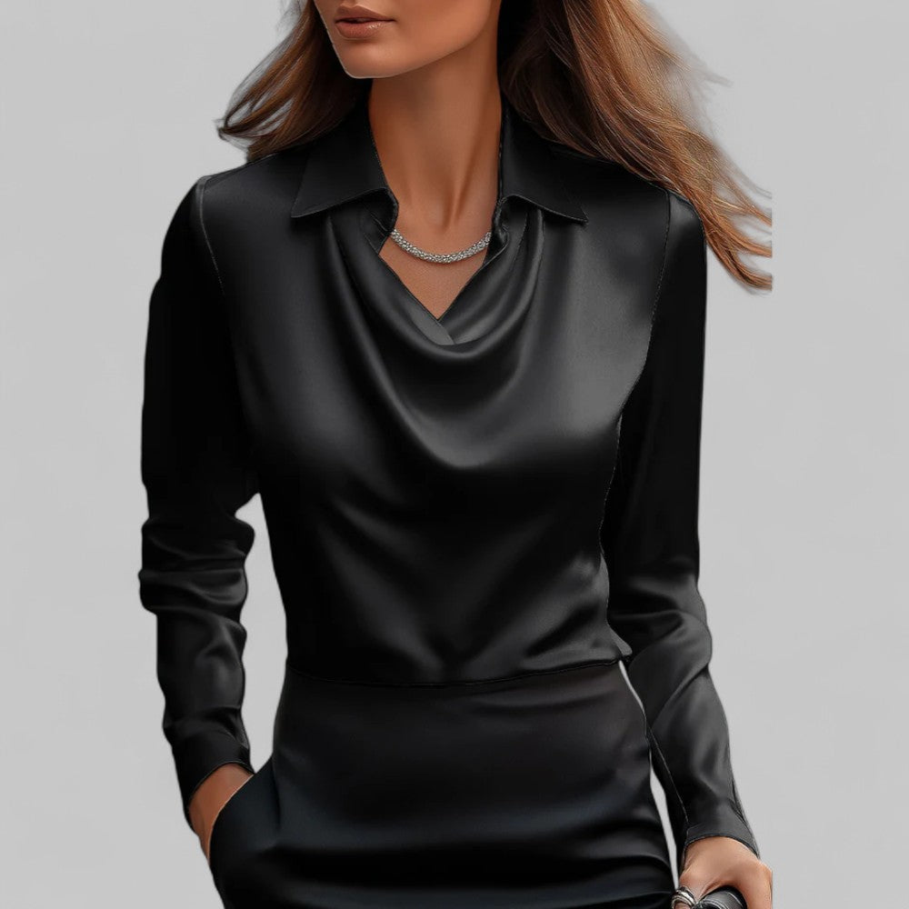 Emerald | Women’s Flowing Neck Long Sleeve Silk Tops