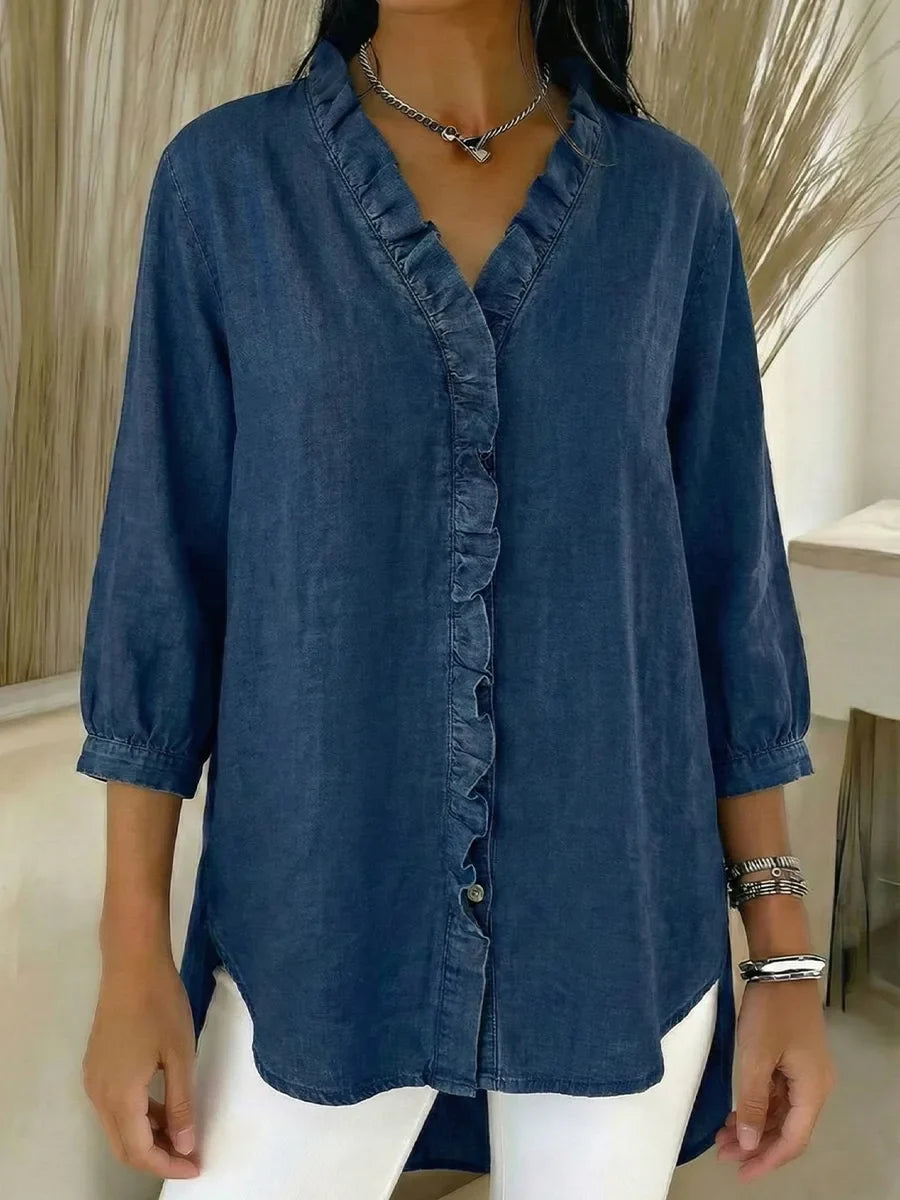 Clara | Frilled Chambray Top