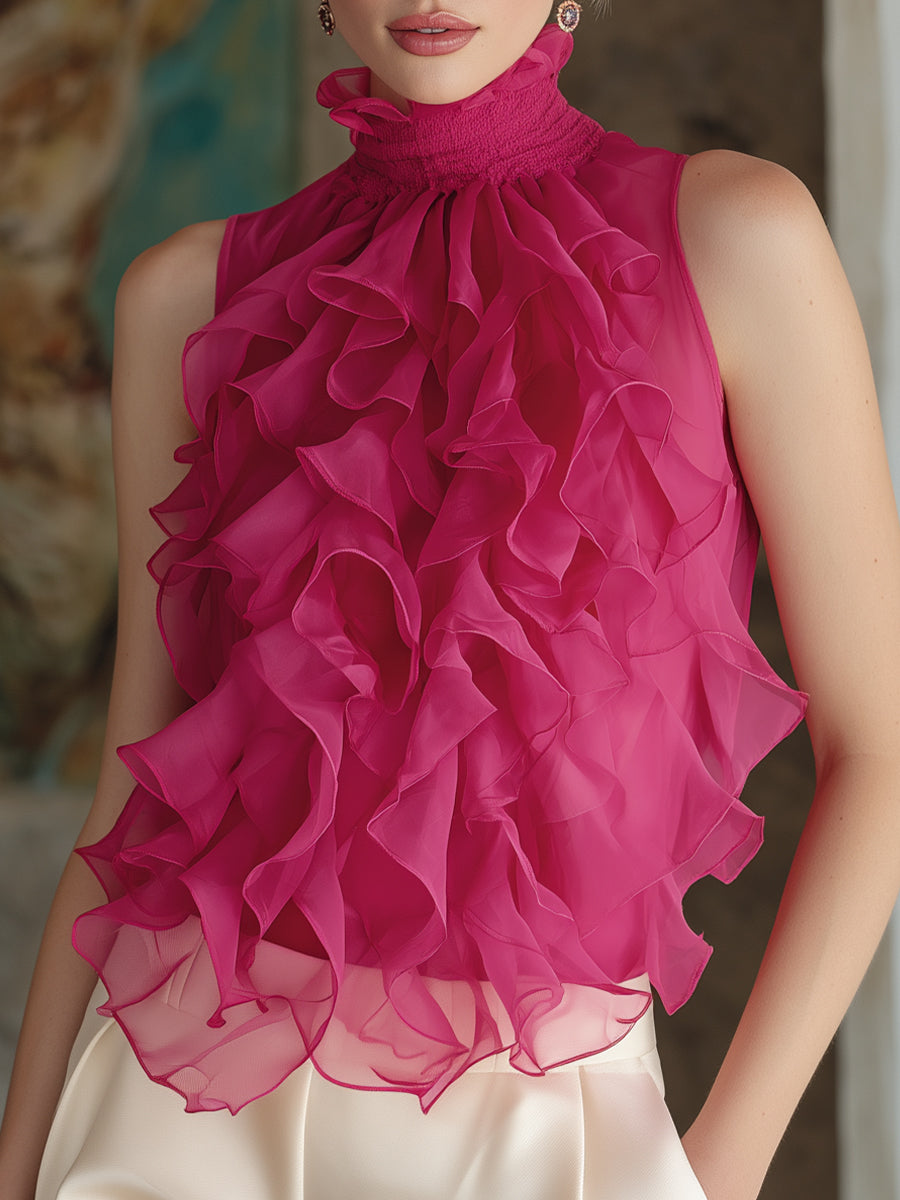 Layered V-Neck Short-Sleeve Silk Top