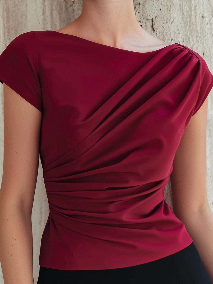 Uneven Gathered Silk-Look Blouse