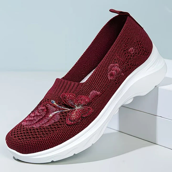 Isabella - Floral Appliqué Slip-Ons