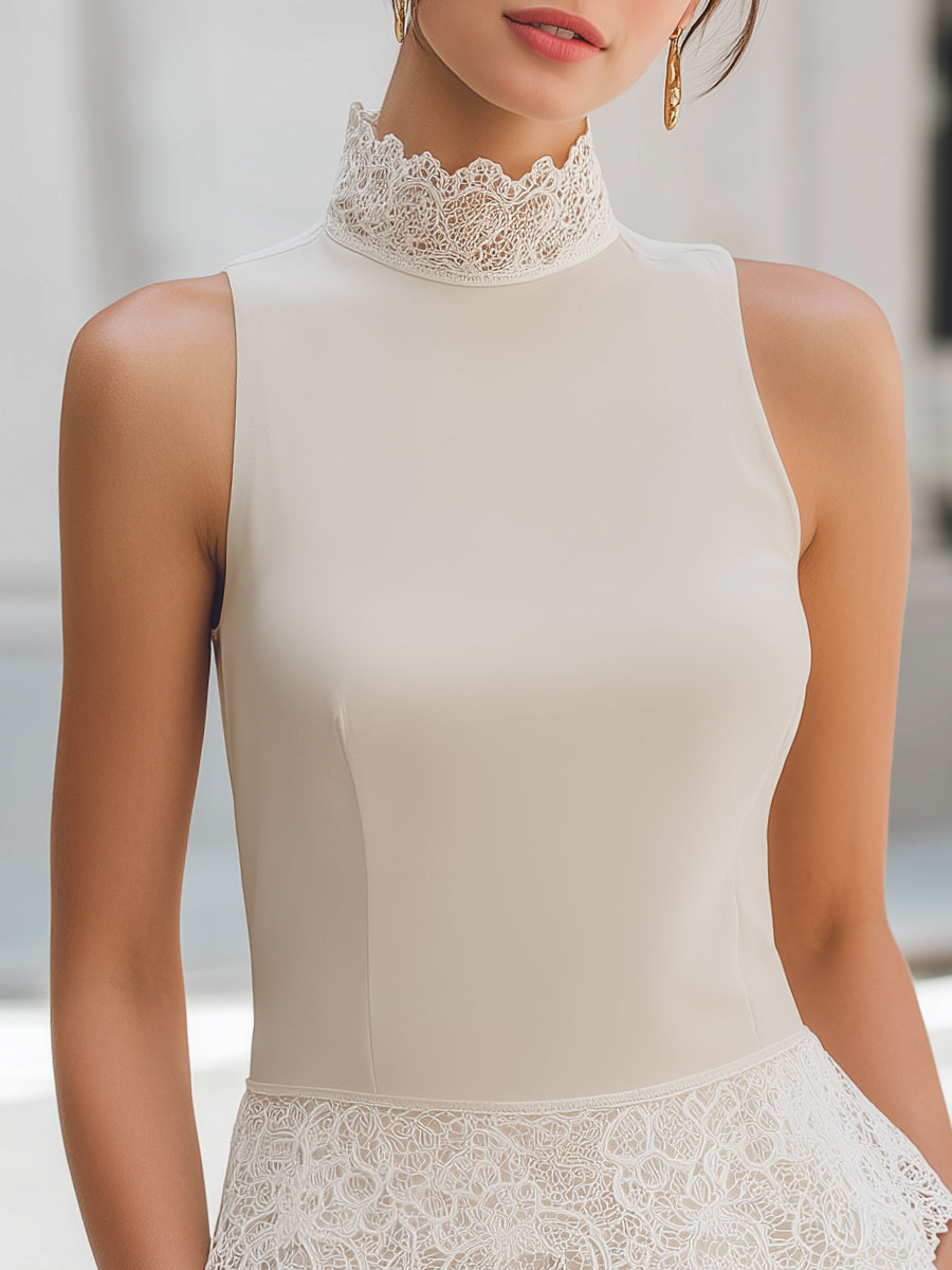 Sheer Chiffon High Neck Sleeveless Sophisticated Blouse Top