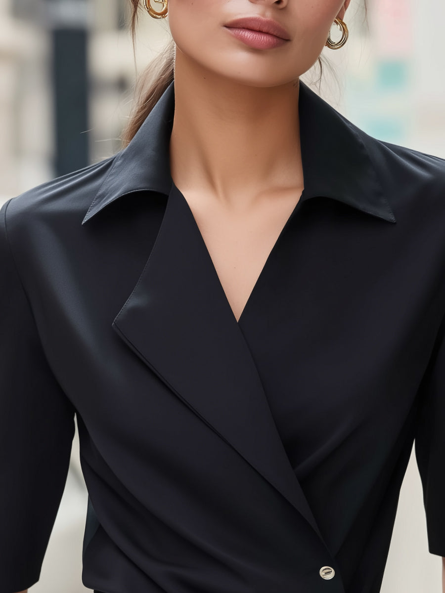 Custom-Fit Wrap-Front Three-Quarter Sleeve Top