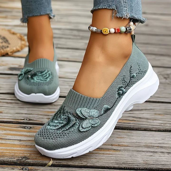 Isabella - Floral Appliqué Slip-Ons