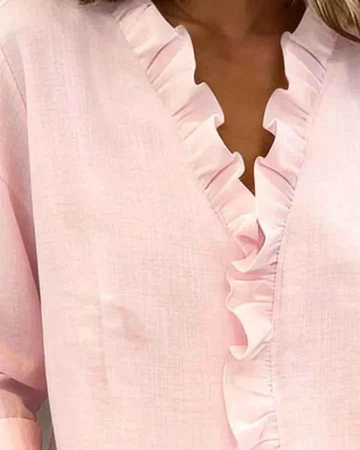 Chic | Top with Pleats, Scoop Neck and Short Sleeves