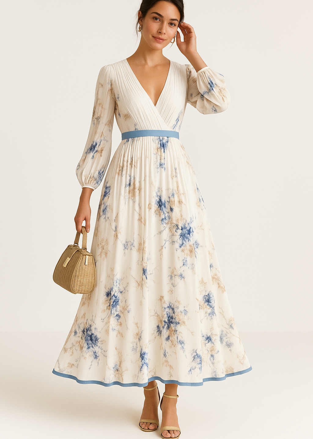 Serenity™ | Elegant Botanical Pleated Maxi Dress