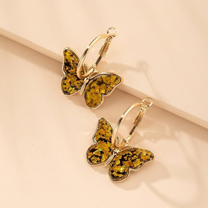Golden Hoop Earrings with Multicoloured Butterflies