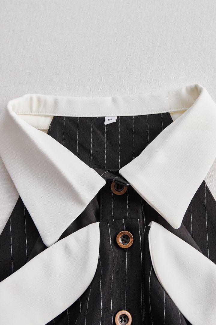 Plaid Blouse With Contrasting Cuffs And Button Closure