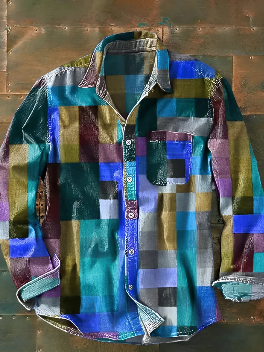 Zavian - Artistic Patchwork Button-Up Shirt